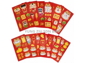 102-9#RED ENVELOPE WITH STICKER(12P/PACK)CNY(11037)13CM